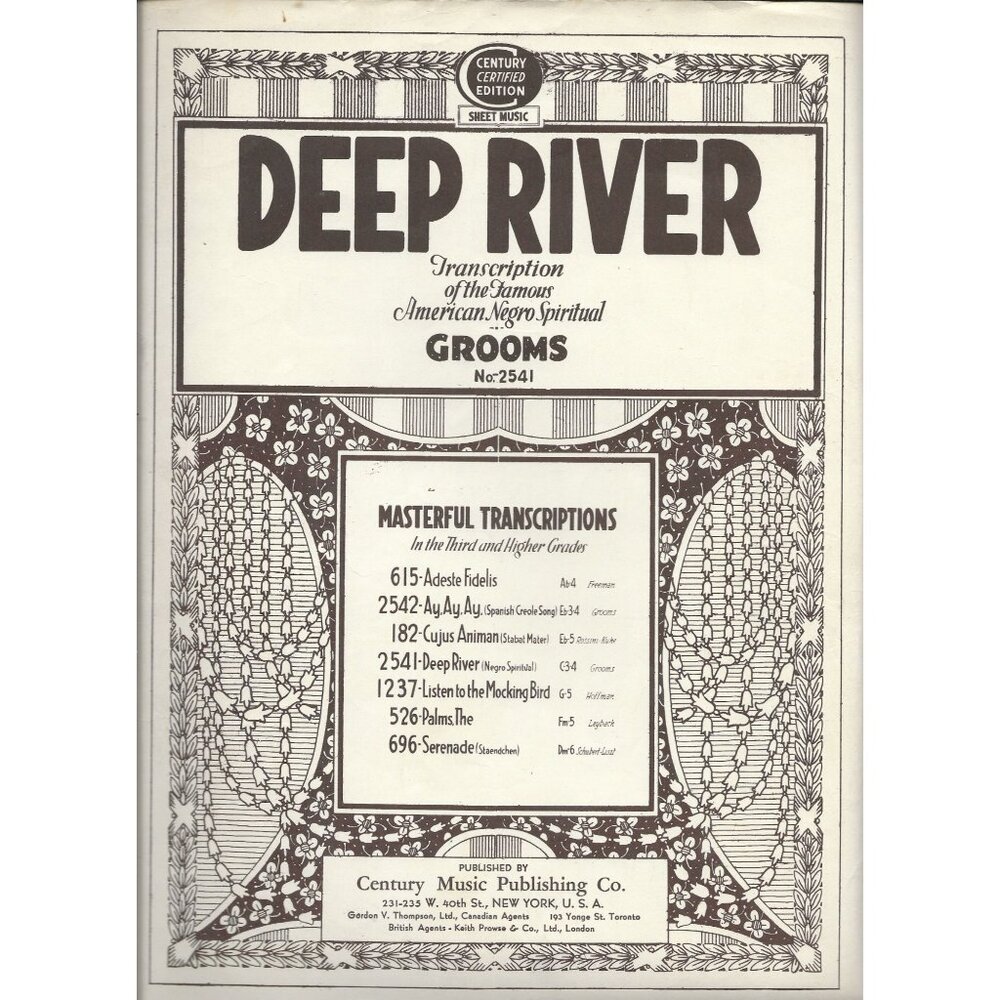 Vintage Sheet Music Deep River By Grooms 1928 Century Musical Publishing Gospel
